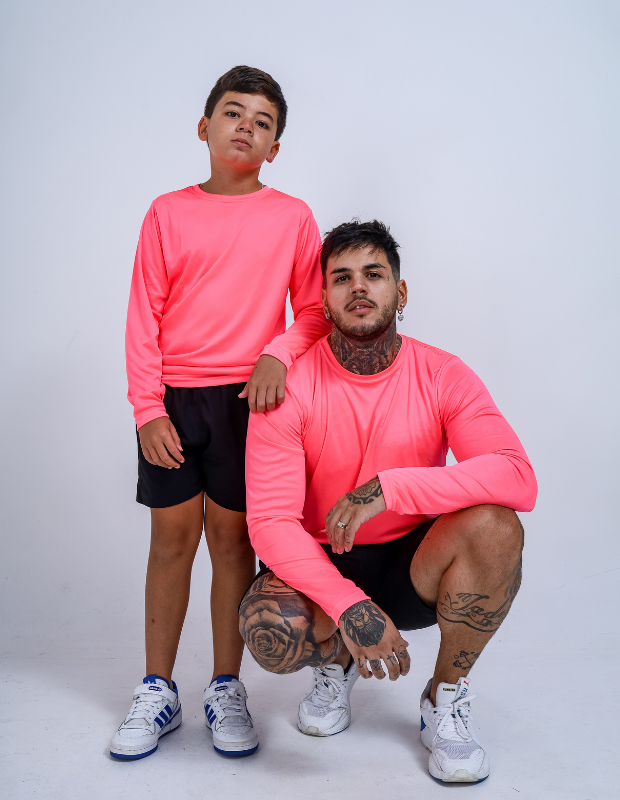 Camiseta Manga Longa Infantil Proteção UV50+Rosa