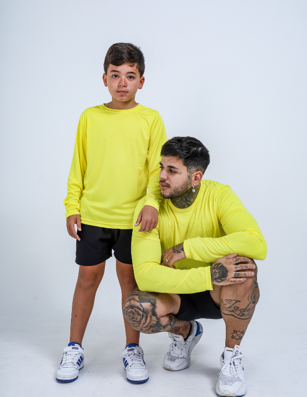 Camiseta Manga Longa Infantil Proteção UV50+ Amarelo