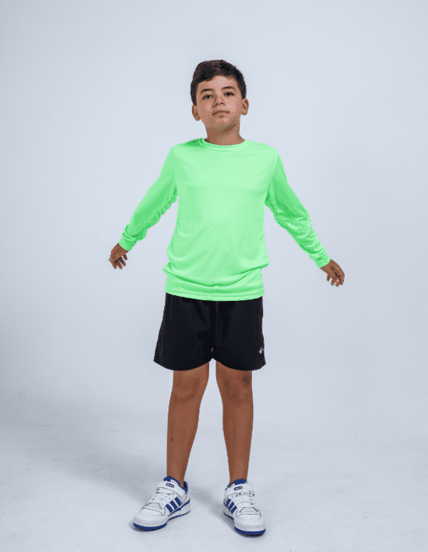 Camiseta Manga Longa Infantil Proteção UV50+Verde Neon