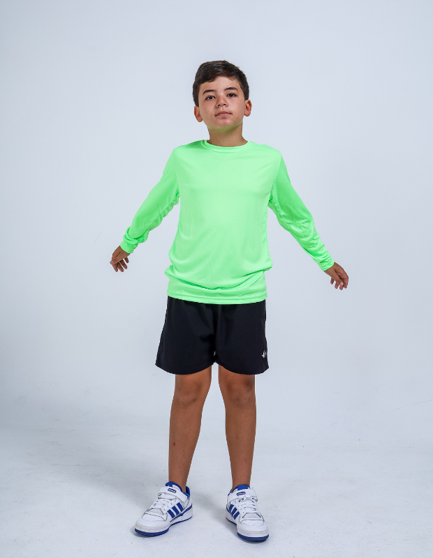 Camiseta Manga Longa Infantil Proteção UV50+Verde Neon