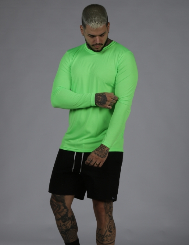 Camiseta Manga Longa Proteção UV50+ Verde Neon