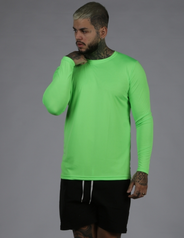 Camiseta Manga Longa Proteção UV50+ Verde Neon