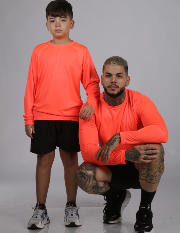 Camiseta Manga Longa Infantil Proteção UV50+Laranja